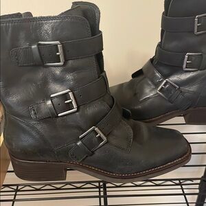 Black Leather Buckle Ankle Boots